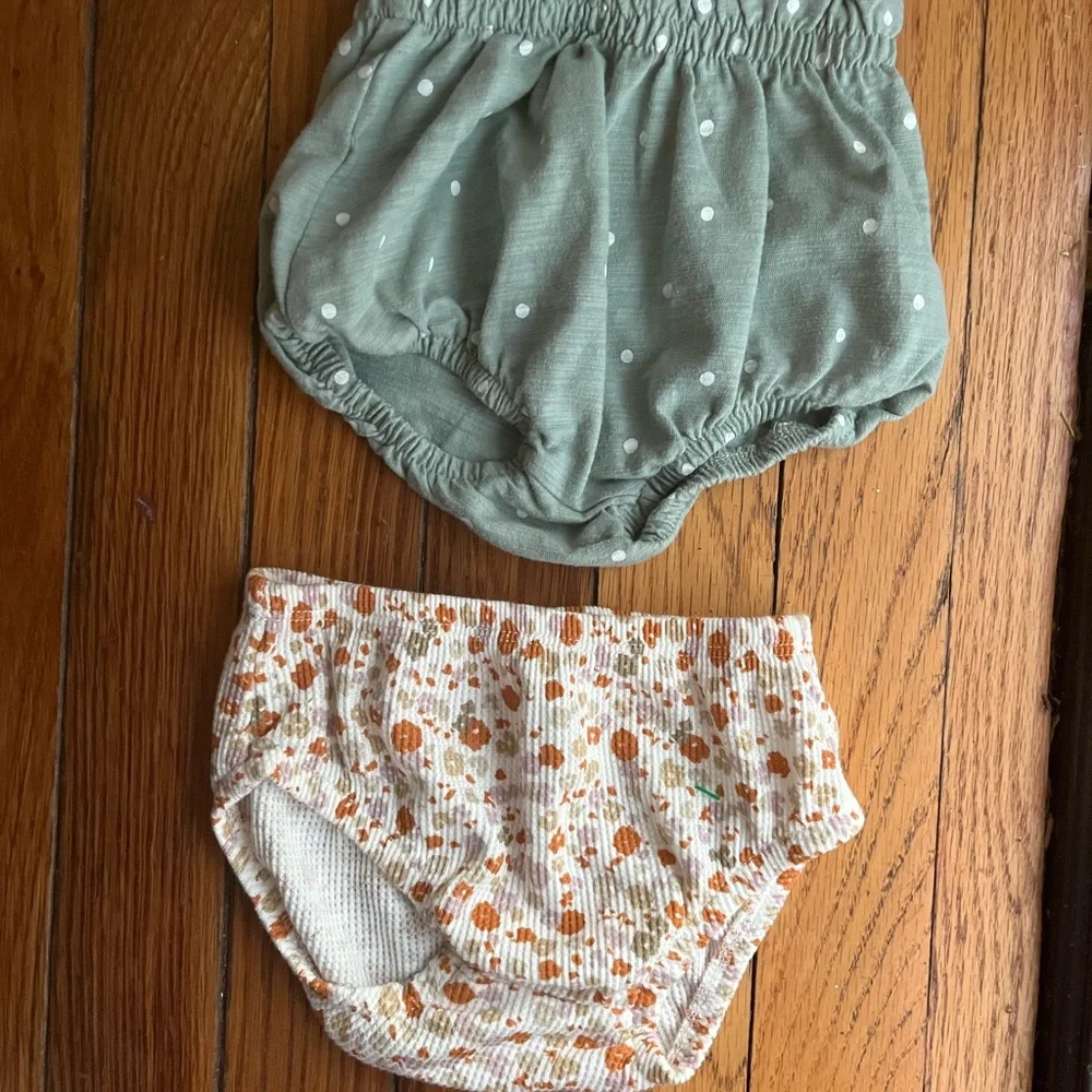 6M + 6/9M Baby Bloomers with 18M Leggings Bundle Floral and Polka Dot Print